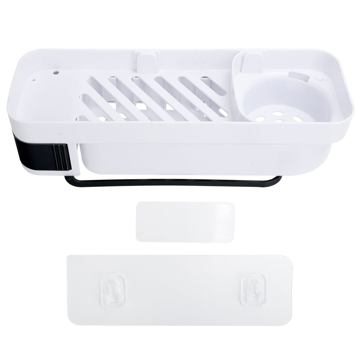 No Drilling Corner Shower Shelf Wall Mounted Bathroom Storage Rack with Towel Hook(White Black )