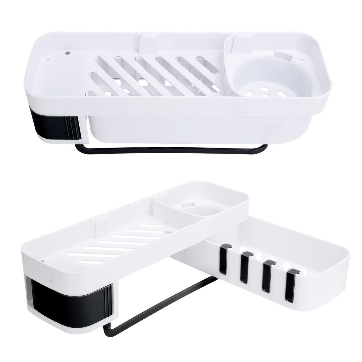 No Drilling Corner Shower Shelf Wall Mounted Bathroom Storage Rack with Towel Hook(White Black )