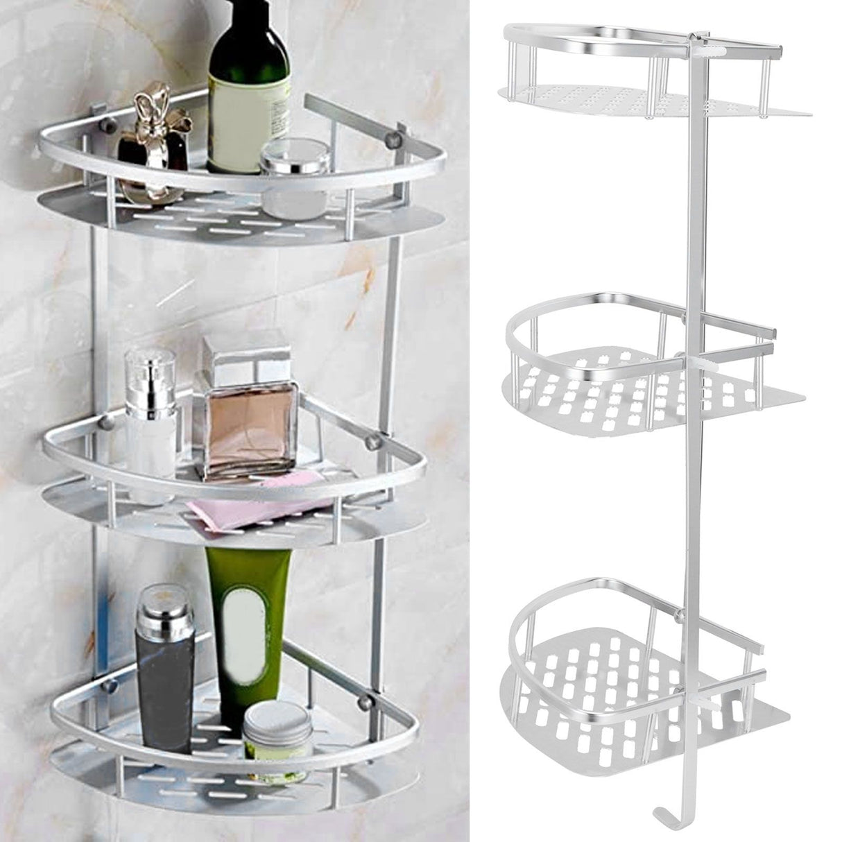 3 Tiers Corner Shower Shelf Wall Mounted Shower Organizer Storage Rack for Toilet Kitchen