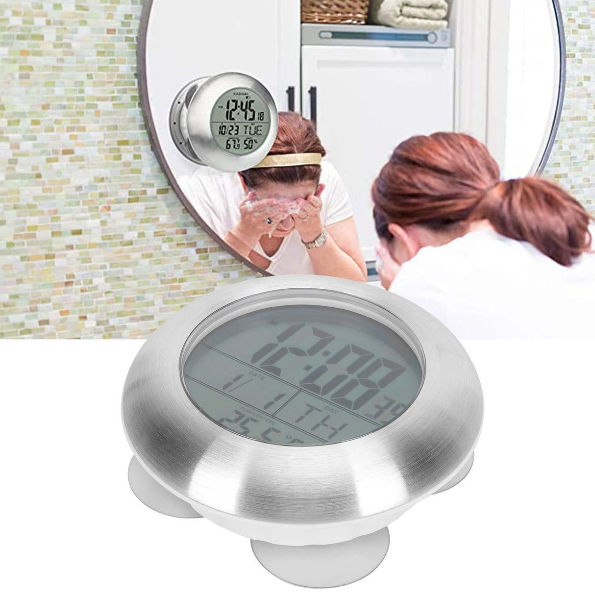 Shower Wall Clock Portable Waterproof Digital Clock with Temperature Calendar Display