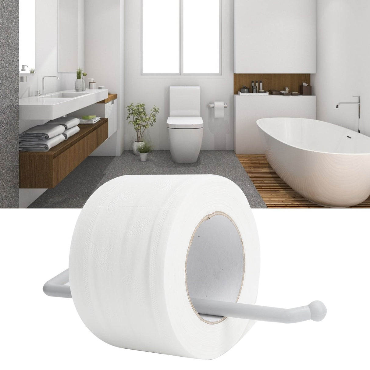 Wall Mounted Paper Roll Holder Towel Hanger Toilet Paper Rack Bathroom Kitchen OrganizerWhite