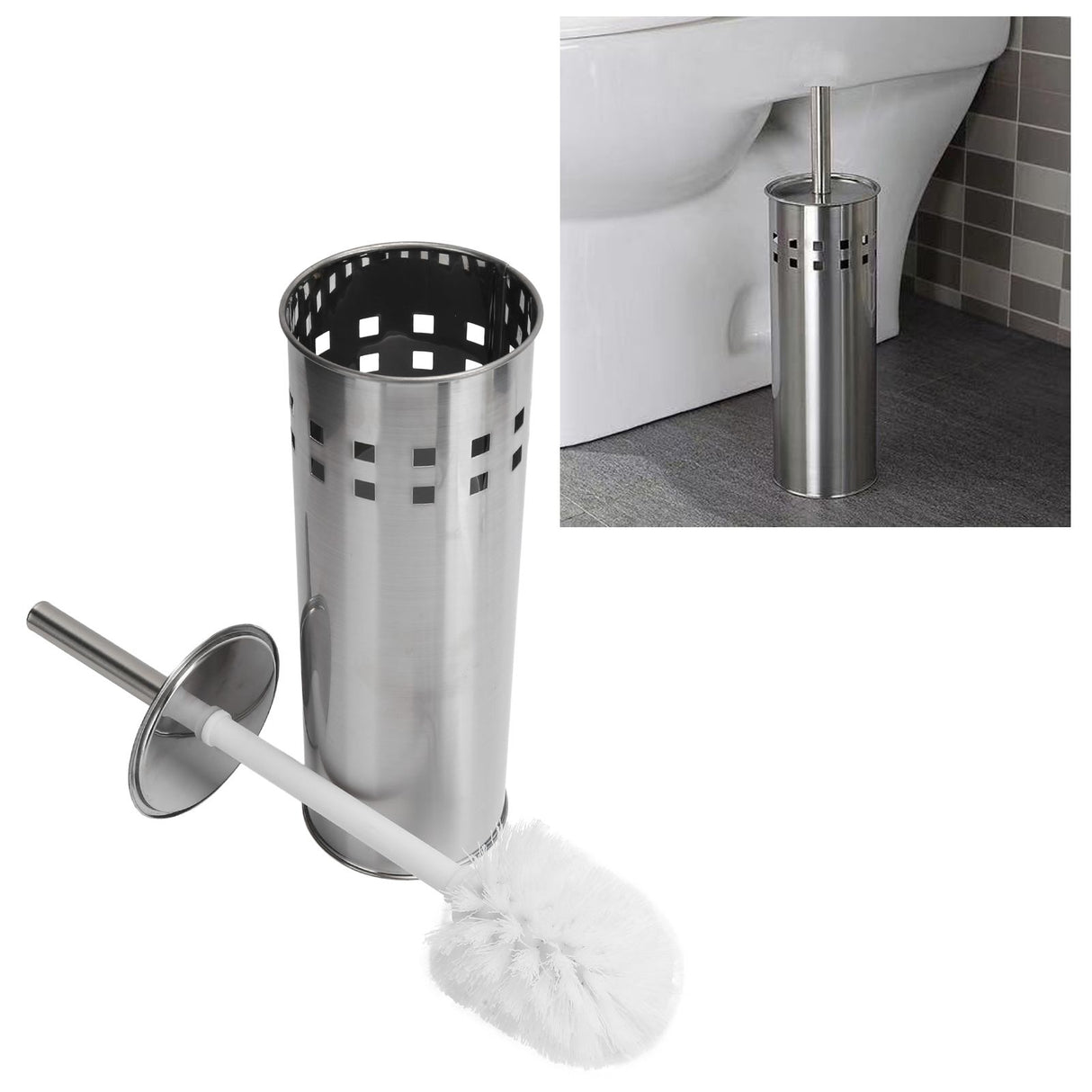 Toilet Brush and Vented Holder Set Stainless Steel Cleaning Brush for Bathroom Toilet