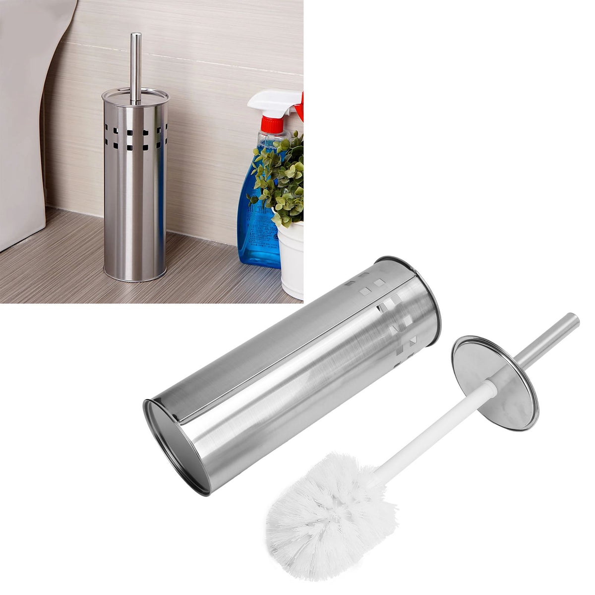 Toilet Brush and Vented Holder Set Stainless Steel Cleaning Brush for Bathroom Toilet