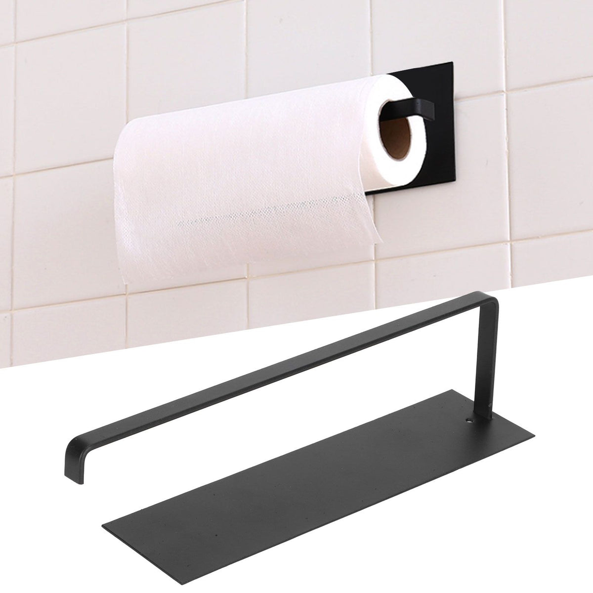 Paper Towel Holder Under Cabinet Self Adhesive Toilet Paper Rack Bathroom Kitchen Matte Black