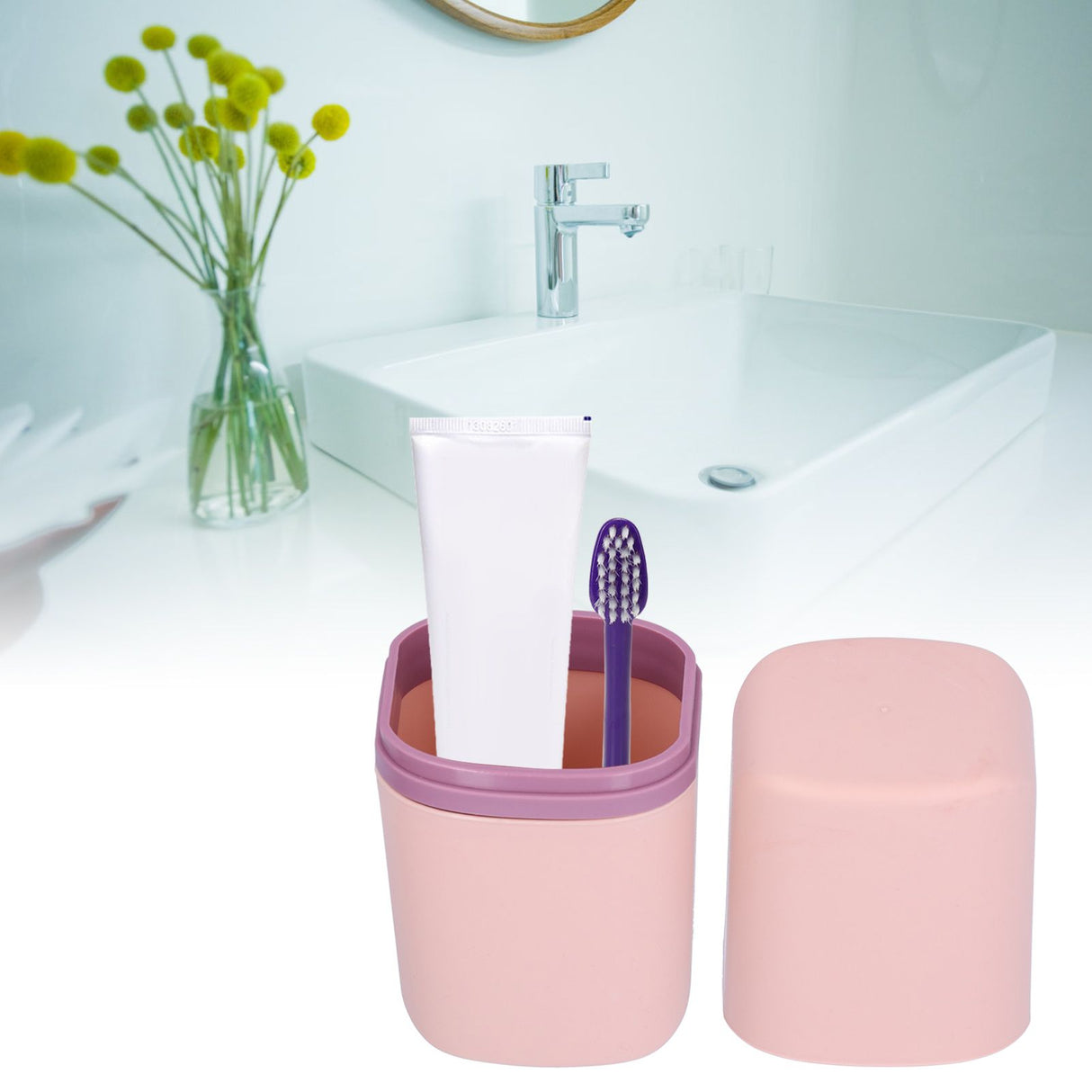 Portable Toothbrush Holder Toothbrush Storage Box Toothpaste Box for Indoor Outdoor Camping TravelPink