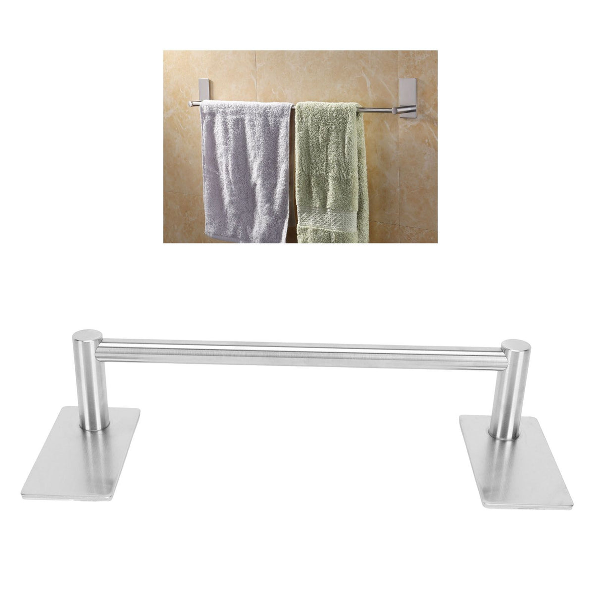 Stainless Steel Self‑Adhesive Towel Bar with Base Bathroom Kitchen Towel Rack for Home
