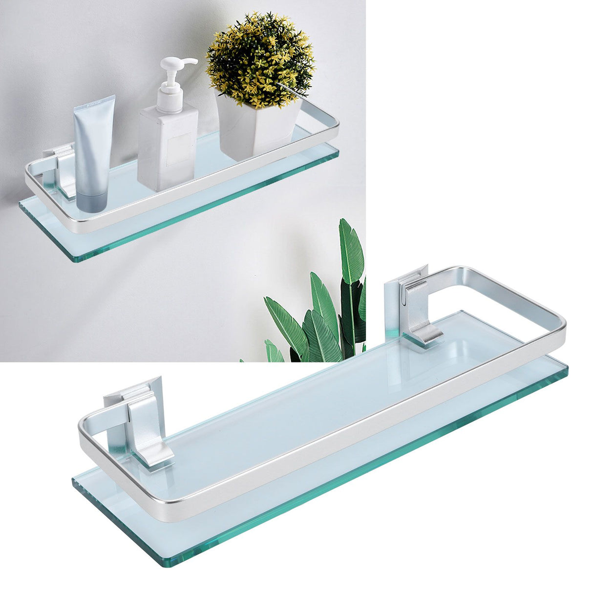 Space Aluminum Shelf Tempered Thickened Glass Bathroom Toilet Glass Storage Organizer Rack
