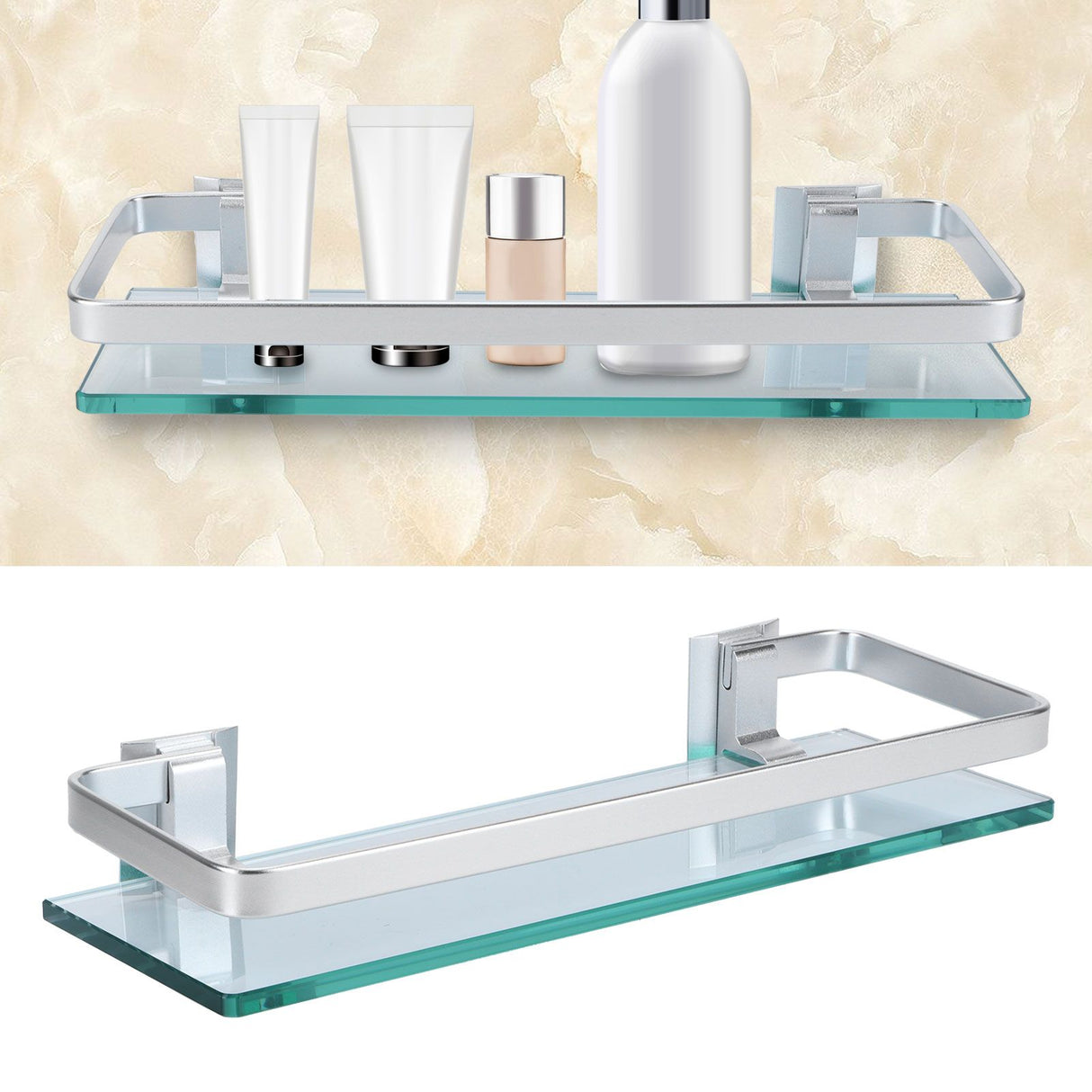 Space Aluminum Shelf Tempered Thickened Glass Bathroom Toilet Glass Storage Organizer Rack