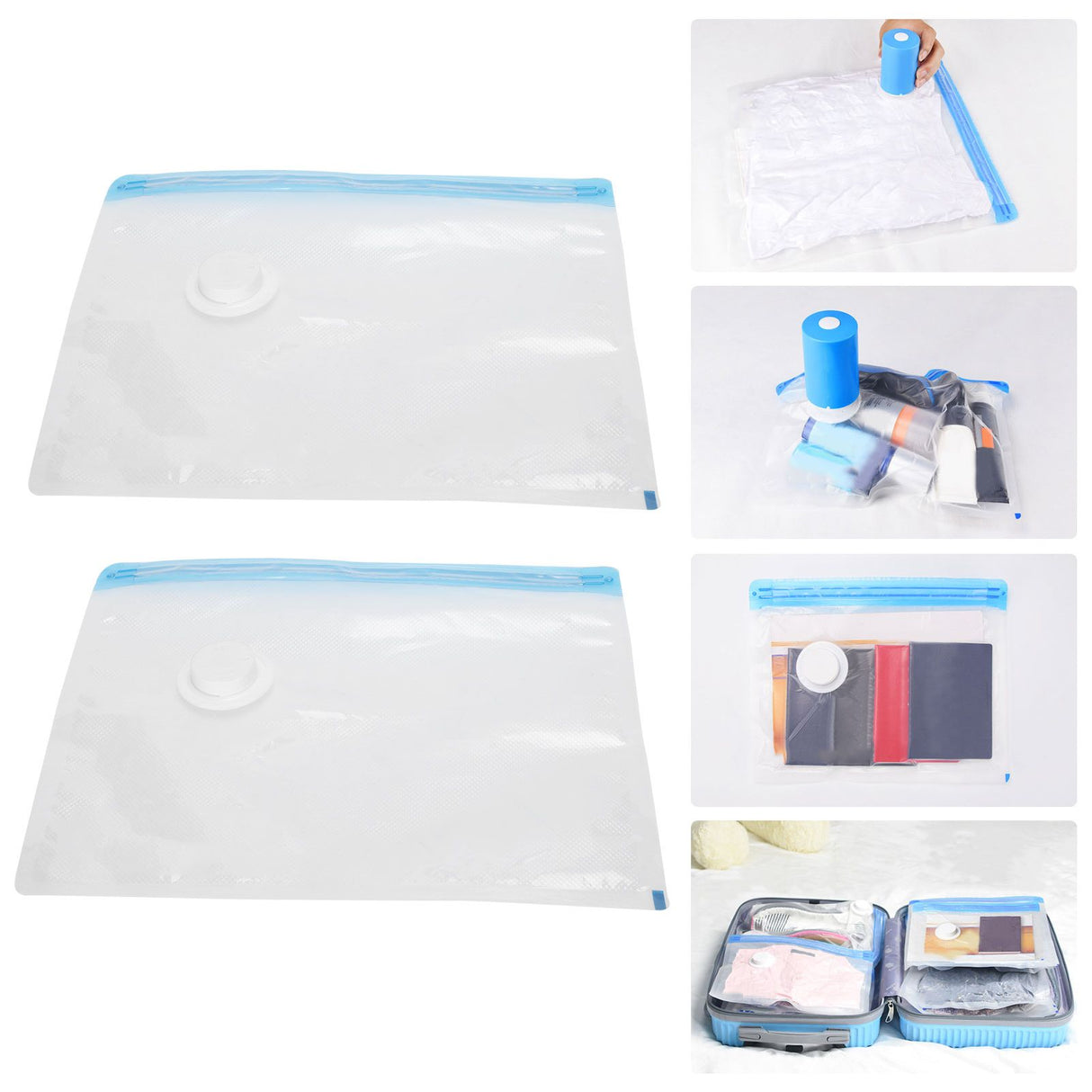 2Pcs Vacuum Storage Bag Space Saving Compressed Sealed Travel Bag with 3.5cm Thread Air InletM:32x26CM