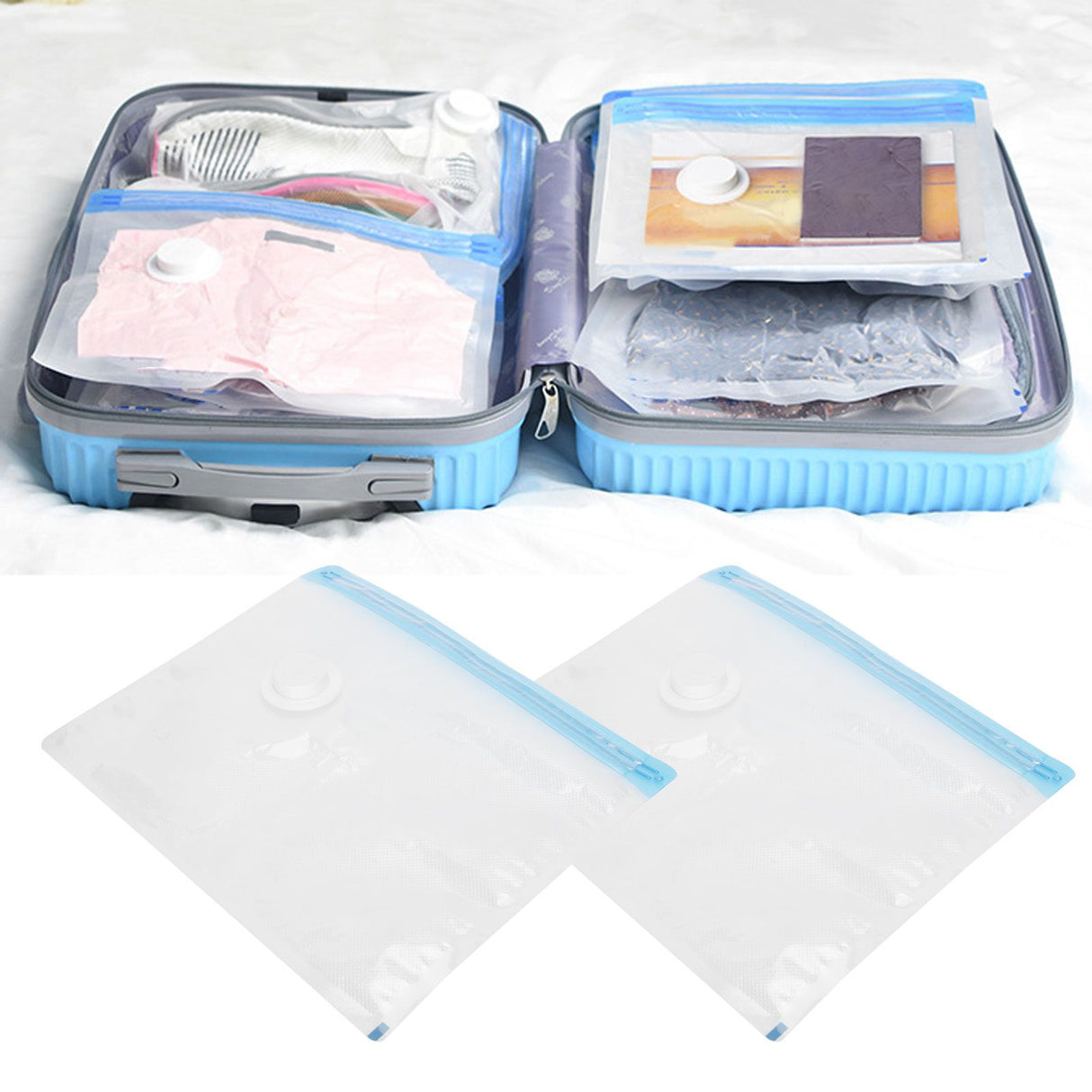 2Pcs Vacuum Storage Bag Space Saving Compressed Sealed Travel Bag with 3.5cm Thread Air InletM:32x26CM