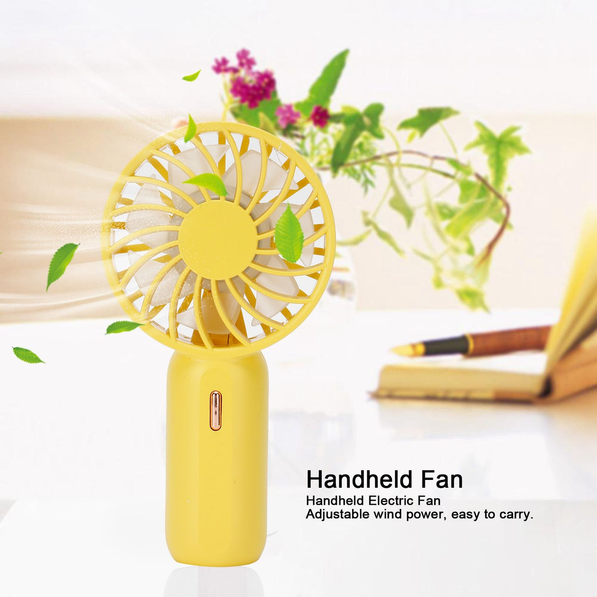 Mini Handheld Electric Fan with Adjustable Wind Speed Portable USB Fan for Home OfficeYellow