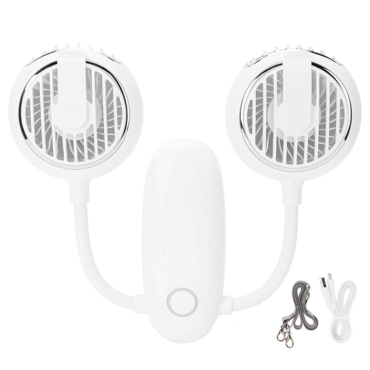 Dual‑Head USB Fan 360° Rotating Portable Neck‑Hanging Electric Fan for Outdoor TravelWhite