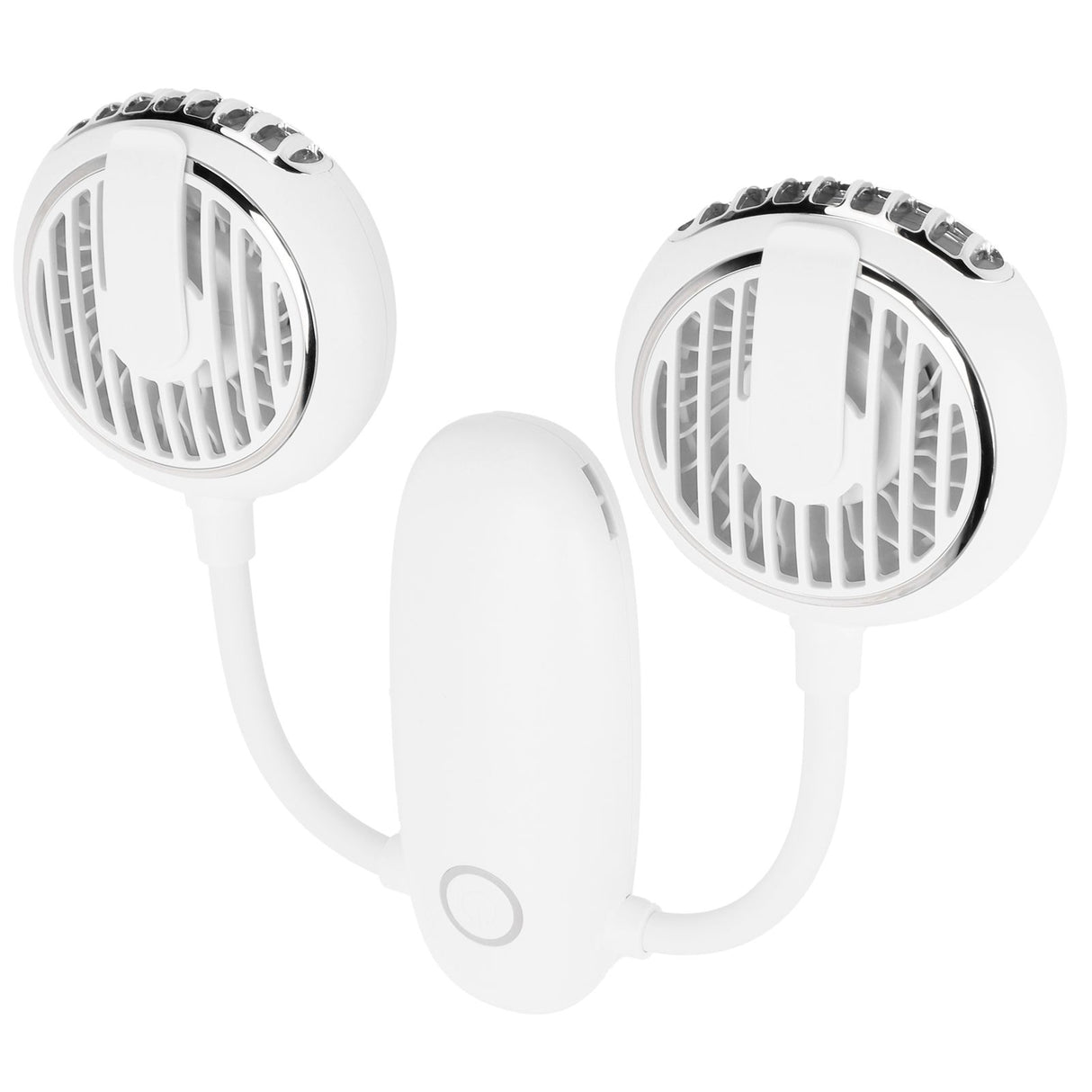 Dual‑Head USB Fan 360° Rotating Portable Neck‑Hanging Electric Fan for Outdoor TravelWhite