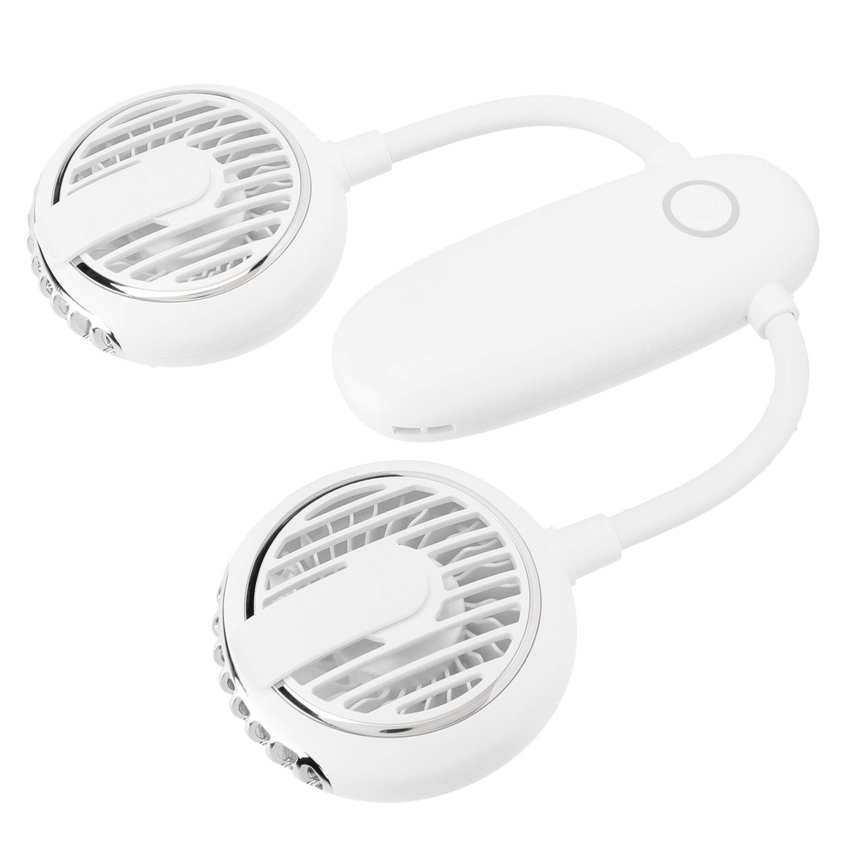 Dual‑Head USB Fan 360° Rotating Portable Neck‑Hanging Electric Fan for Outdoor TravelWhite