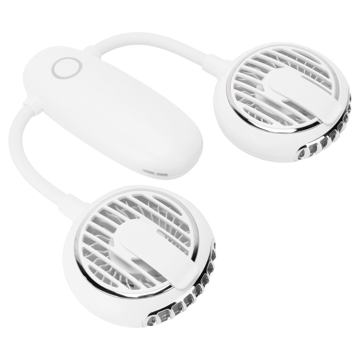 Dual‑Head USB Fan 360° Rotating Portable Neck‑Hanging Electric Fan for Outdoor TravelWhite
