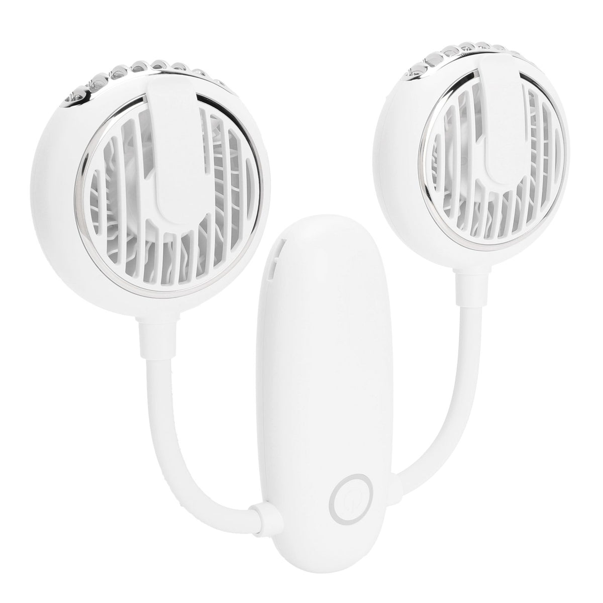 Dual‑Head USB Fan 360° Rotating Portable Neck‑Hanging Electric Fan for Outdoor TravelWhite