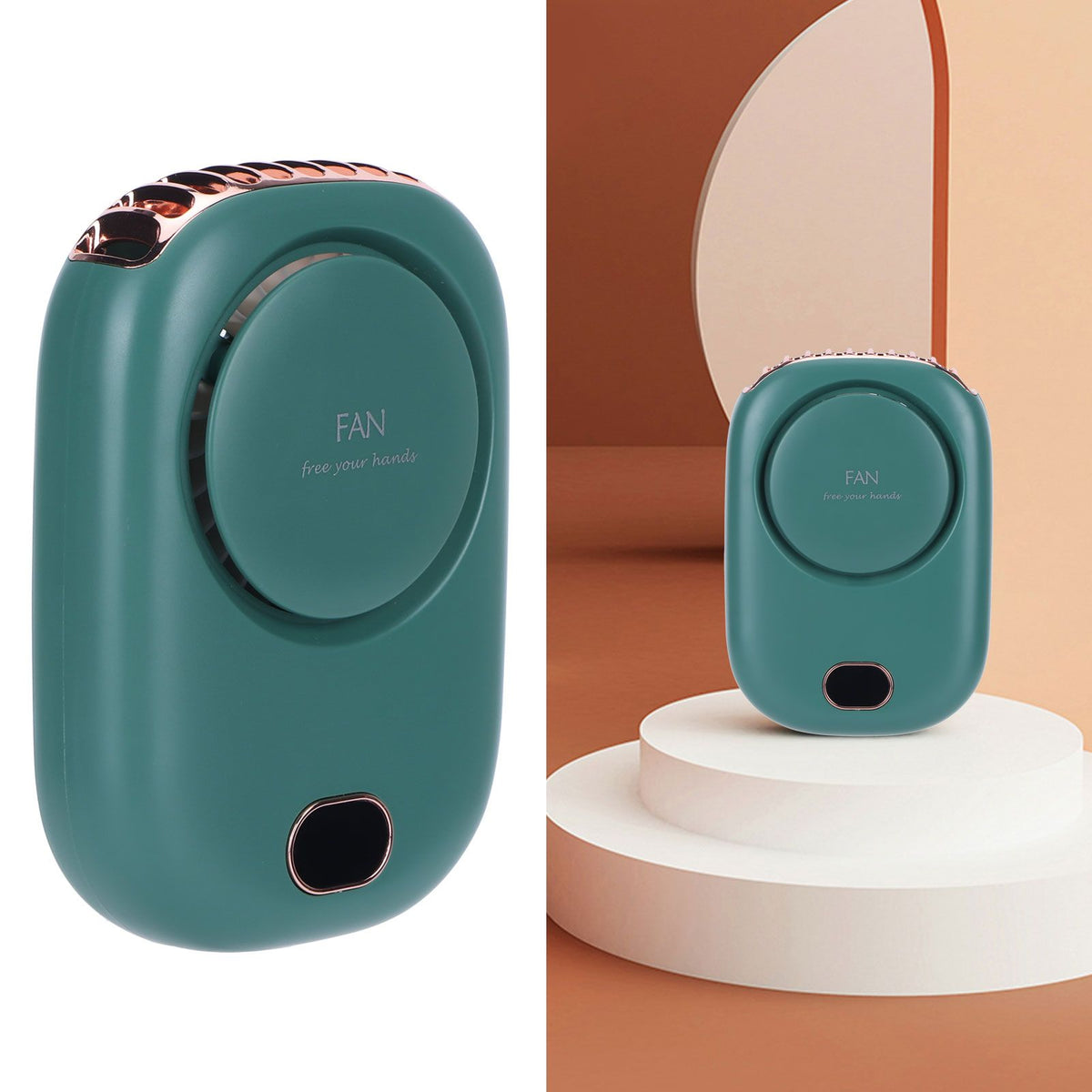Mini Electric Fan Portable USB Charging Neck Hanging Bladeless Fan for Outdoor Sports TravelGreen