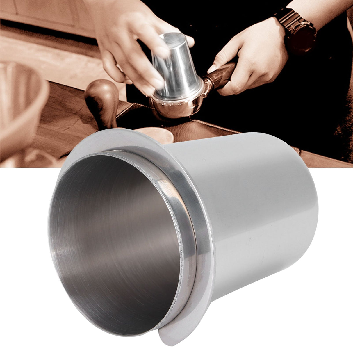 51mm Stainless Steel Coffee Machine Handle Dosing Cup Mug Coffee Powder Feeder Part