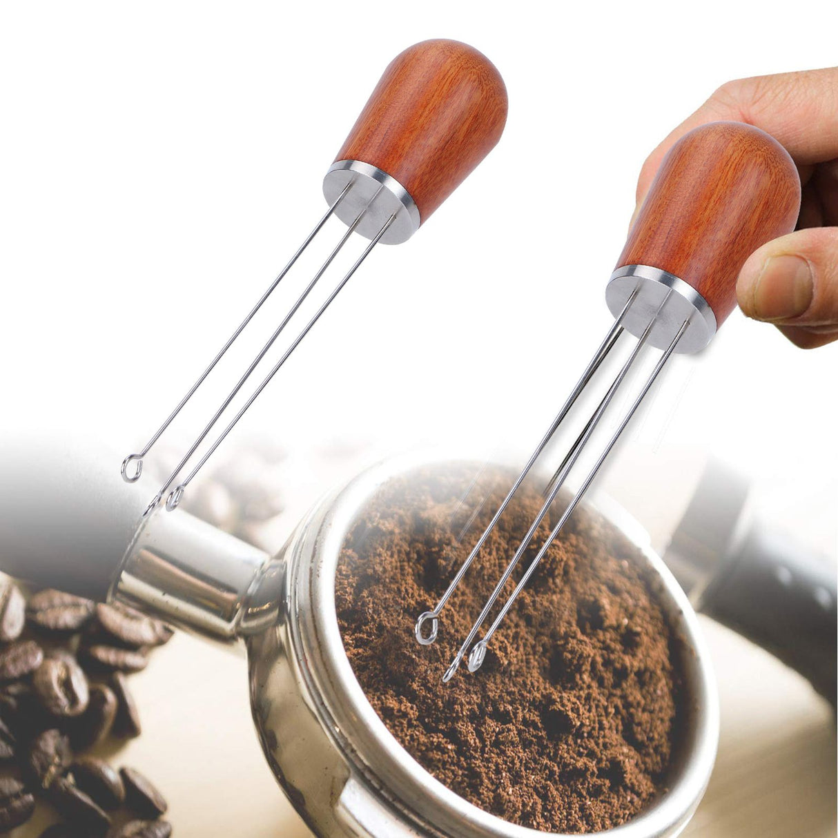 Stainless Steel Needle Type Coffee Powder Distributor Wood Handle Coffee Distribution Tool