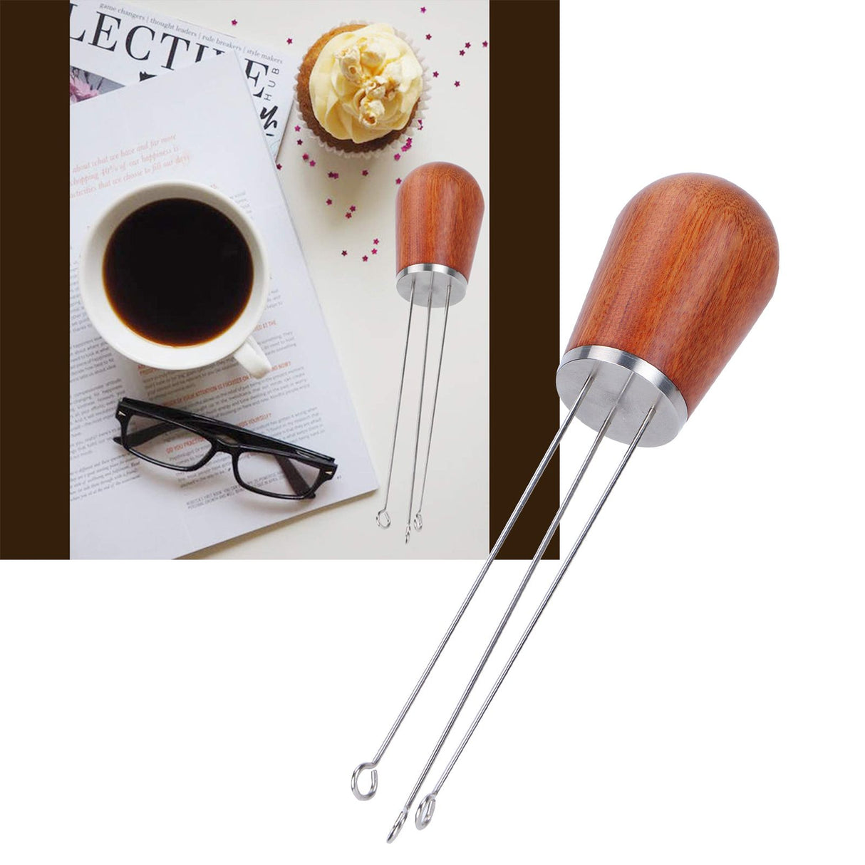Stainless Steel Needle Type Coffee Powder Distributor Wood Handle Coffee Distribution Tool
