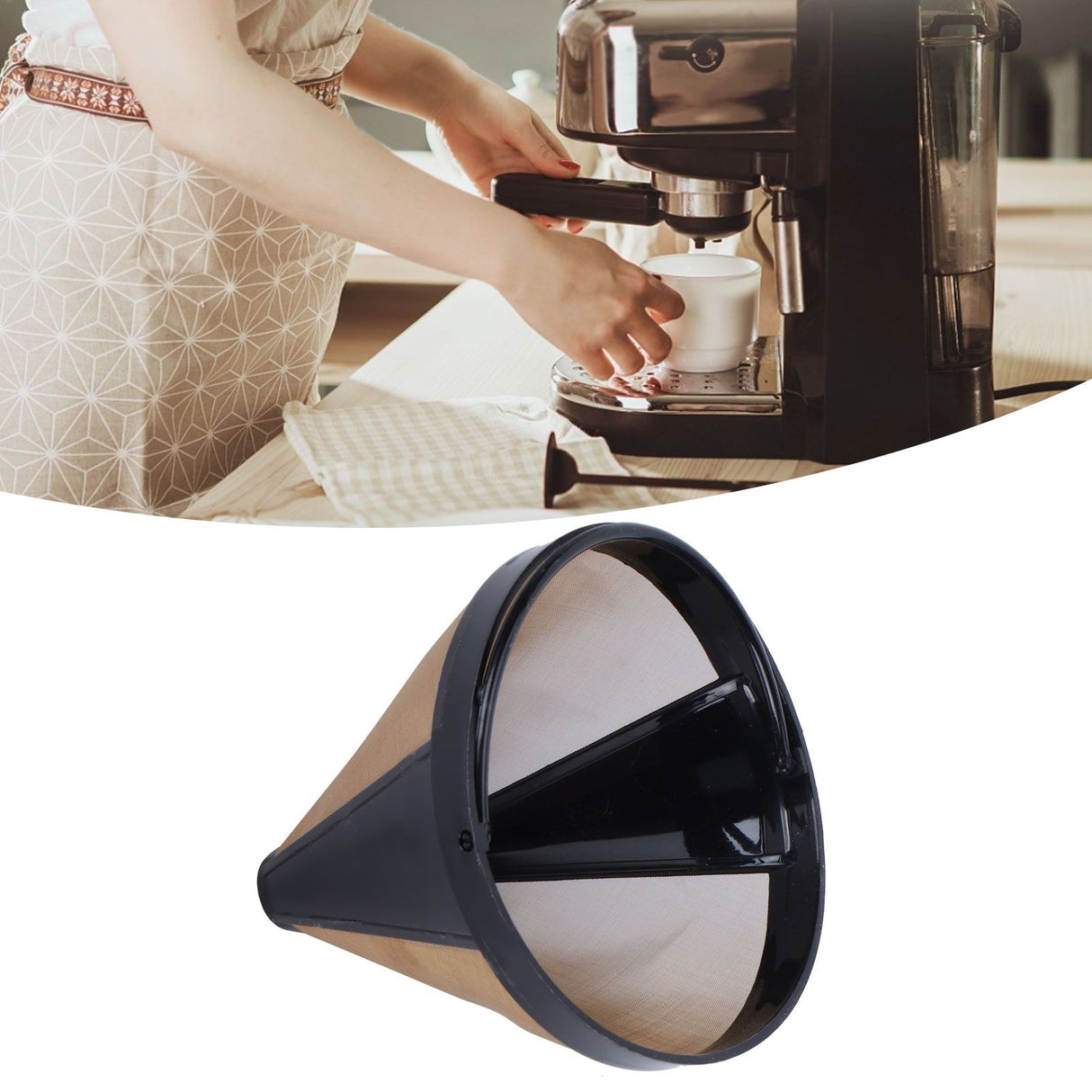 Stainless Steel Coffee Filter Coffee Machine Reusable Cone Coffee Filter Strainer Gold