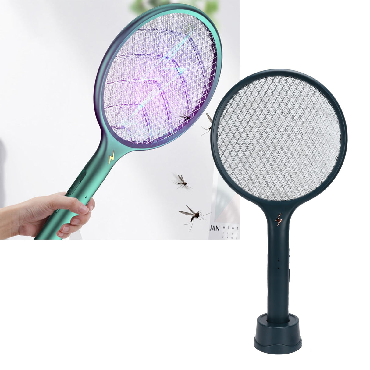 2 in 1 Mosquito Killer Lamp Electric Fly Swatter Mosquito Racket USB Charging for Home(Base de charge support mural )