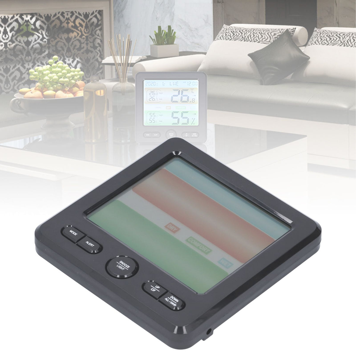 LCD Electronic Alarm Clock Temperature Humidity Monitoring Alarm for Indoor Home UseBlack