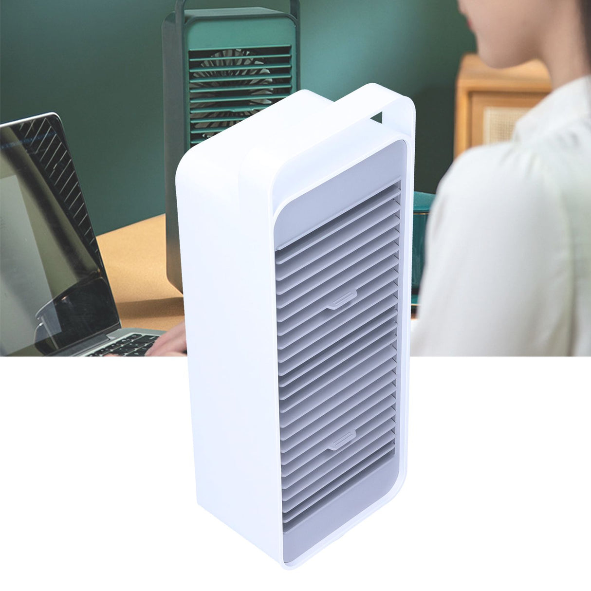 Double Fan Blade Rotating Fan USB Charging Desktop Electric Fan for Office Home DormitoryWhite