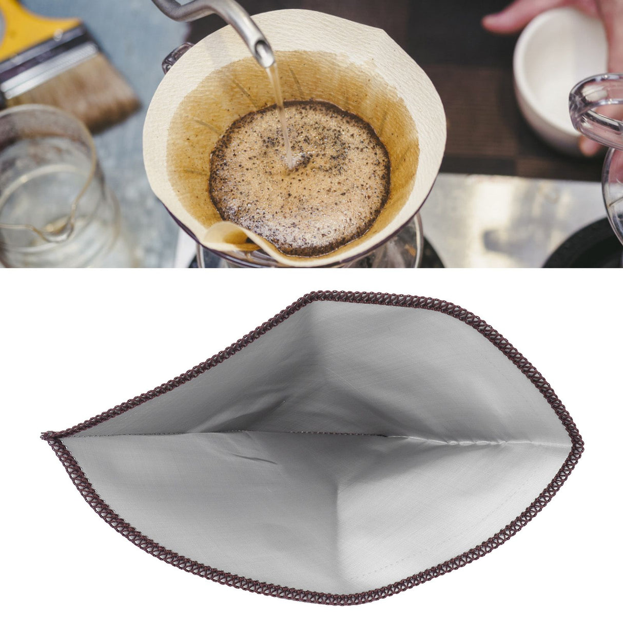 Stainless Steel Coffee Filter Reusable Foldable Trapezoid Coffee Strainer Bag 4‑6 Cup