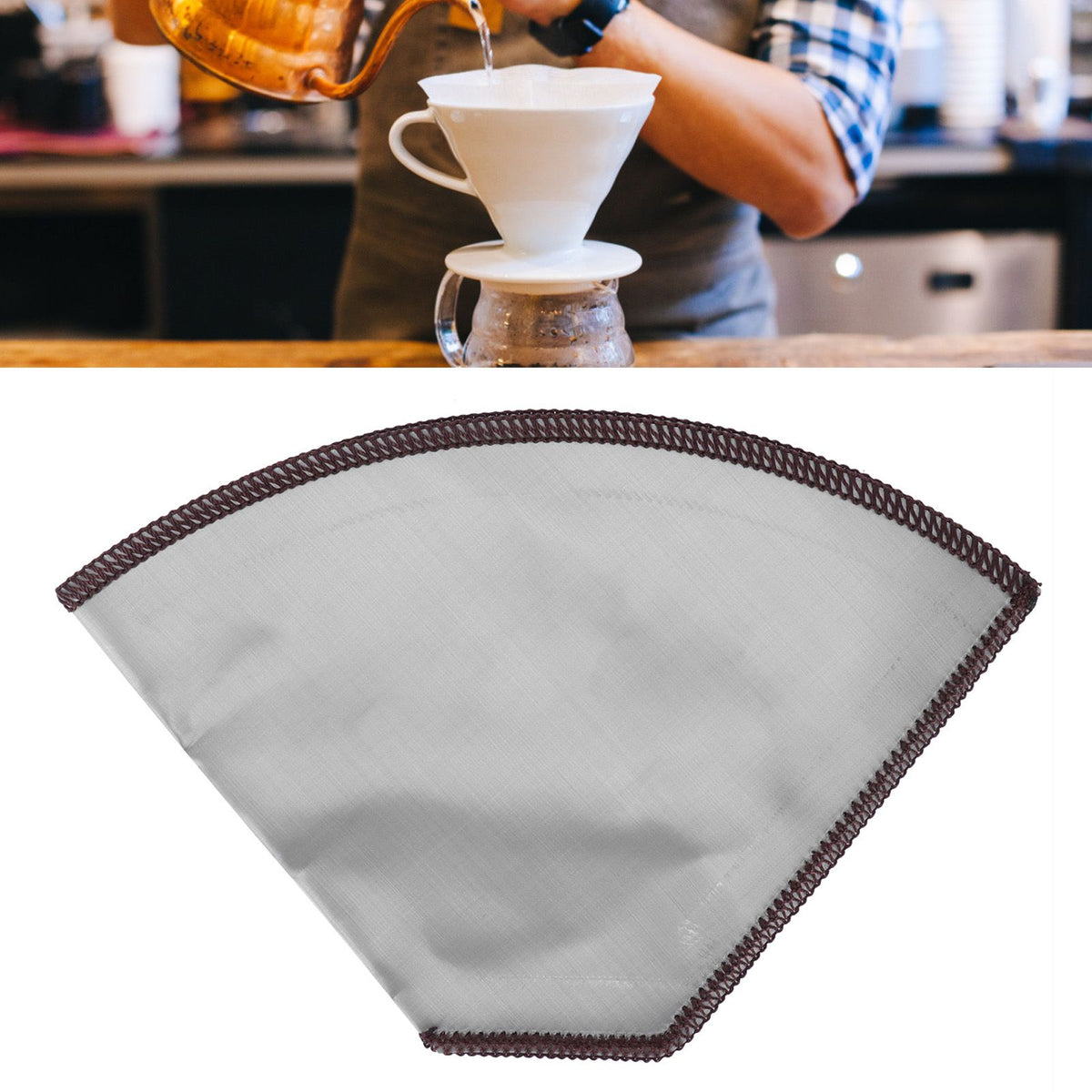 Stainless Steel Coffee Filter Reusable Foldable Trapezoid Coffee Strainer Bag 4‑6 Cup
