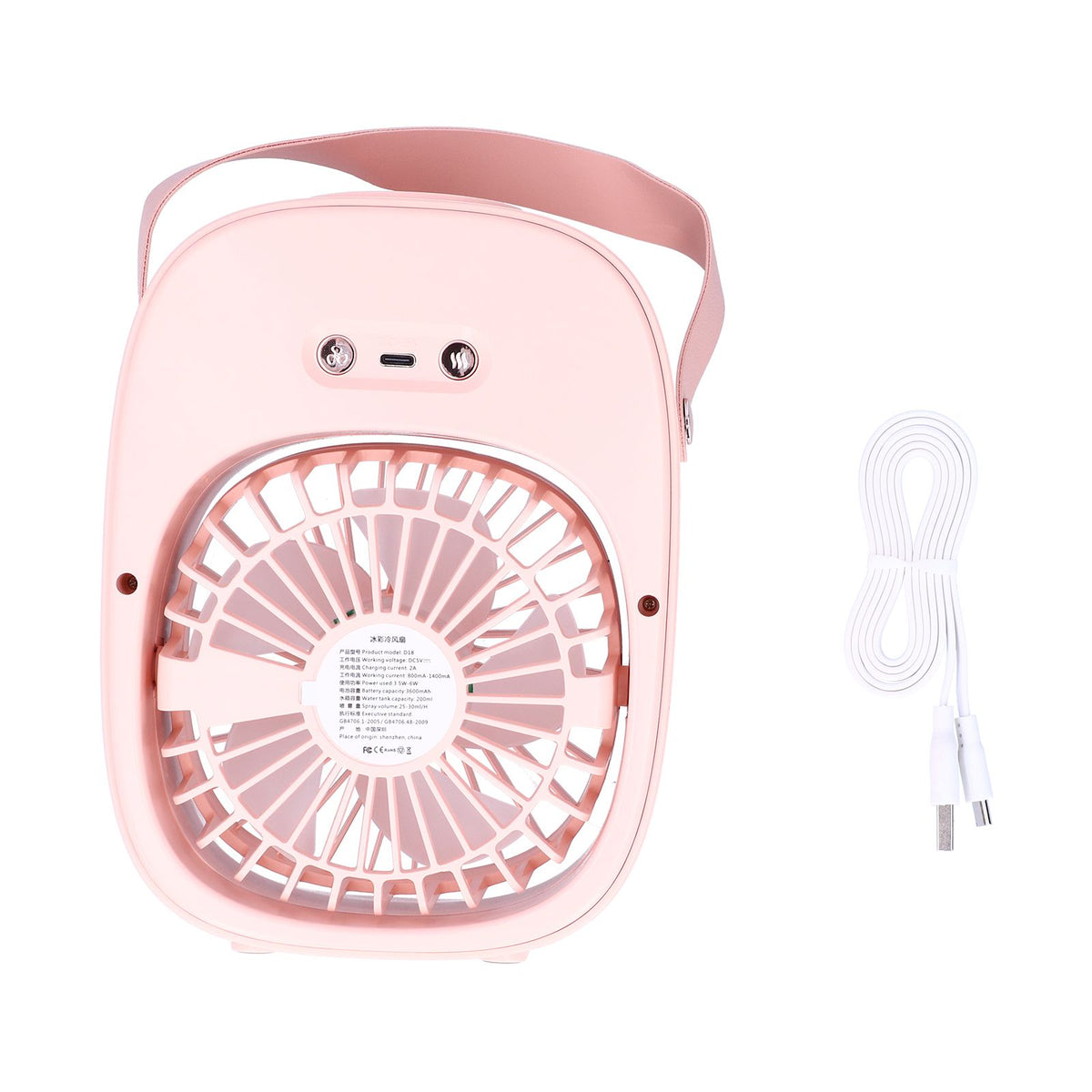 Adjustable Electric Fan Portable Spray Humidification Electric Fan for Home Outdoor DormitoryPink