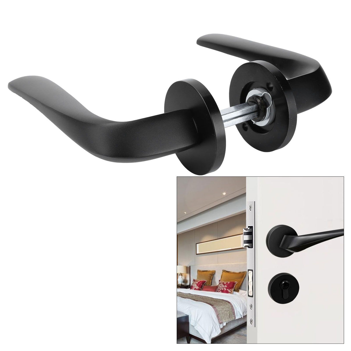 Entry Door Handle Lock Locking Lever Handle Set Reversible for Right Left Sided DoorsI Style