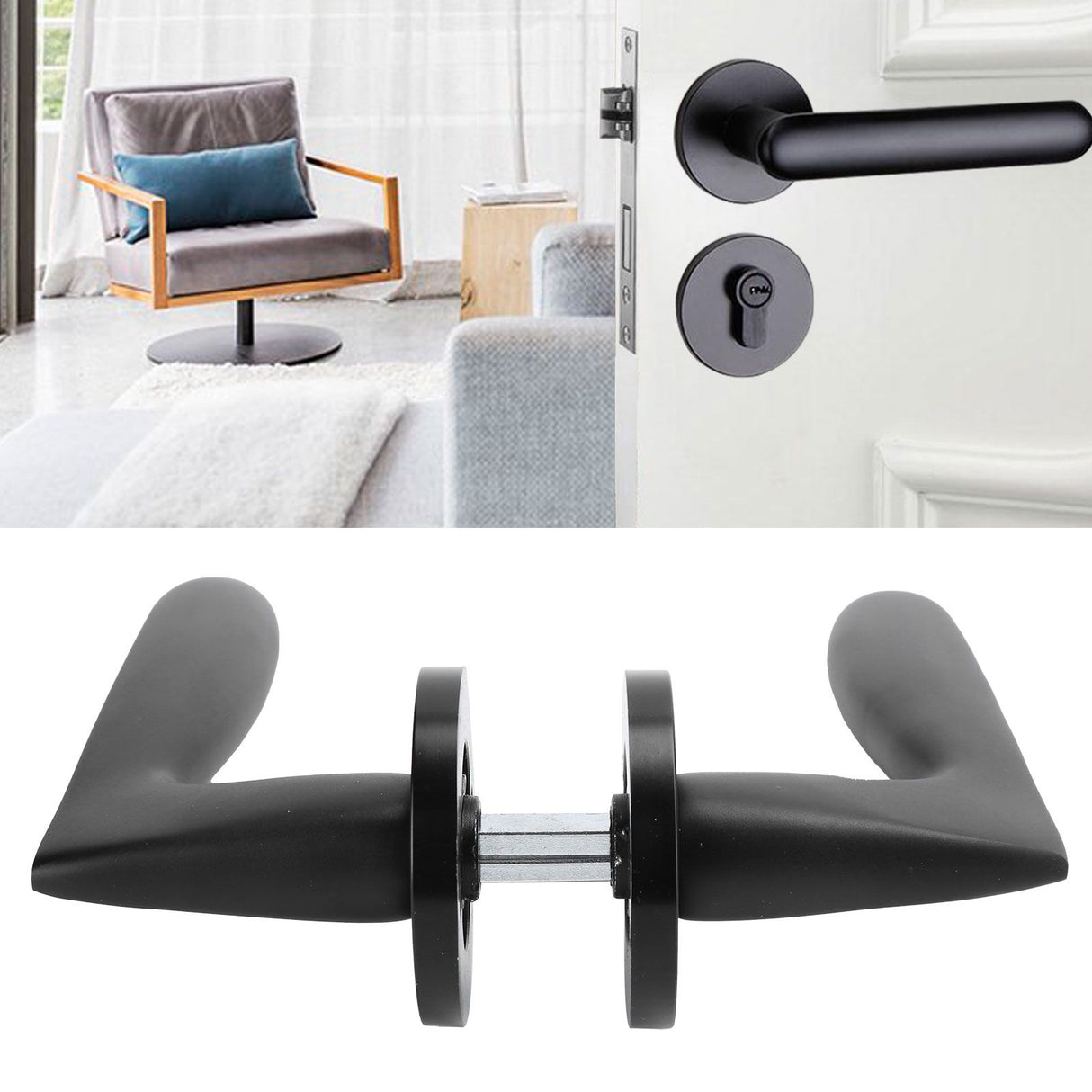 Entry Door Handle Lock Locking Lever Handle Set Reversible for Right Left Sided DoorsK Style