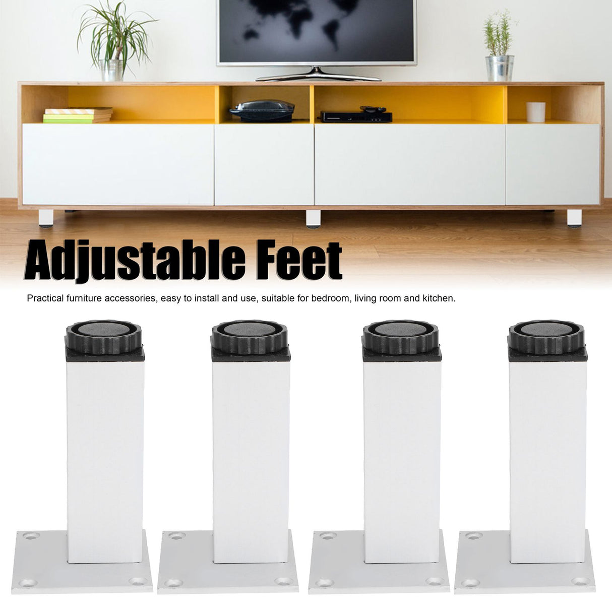 4Pcs Sofa Leg Aluminium Alloy Square Adjustable Cabinet Foot Furniture Hardware Fittings120mm