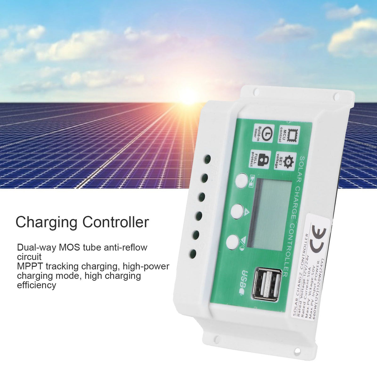 50A Solar Charge Controller LCD Display Adjustable 12V 24V Solar Panel Regulator