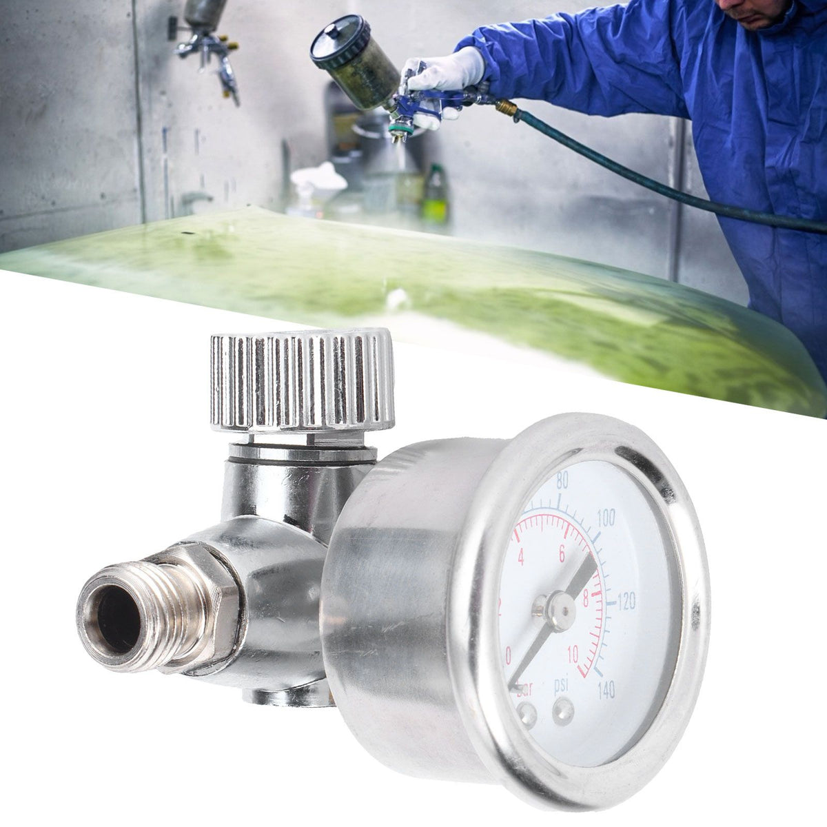 1/4in Spray Guns Air Pressure Regulator Pressure Regulating Adjusting Valve Gauge