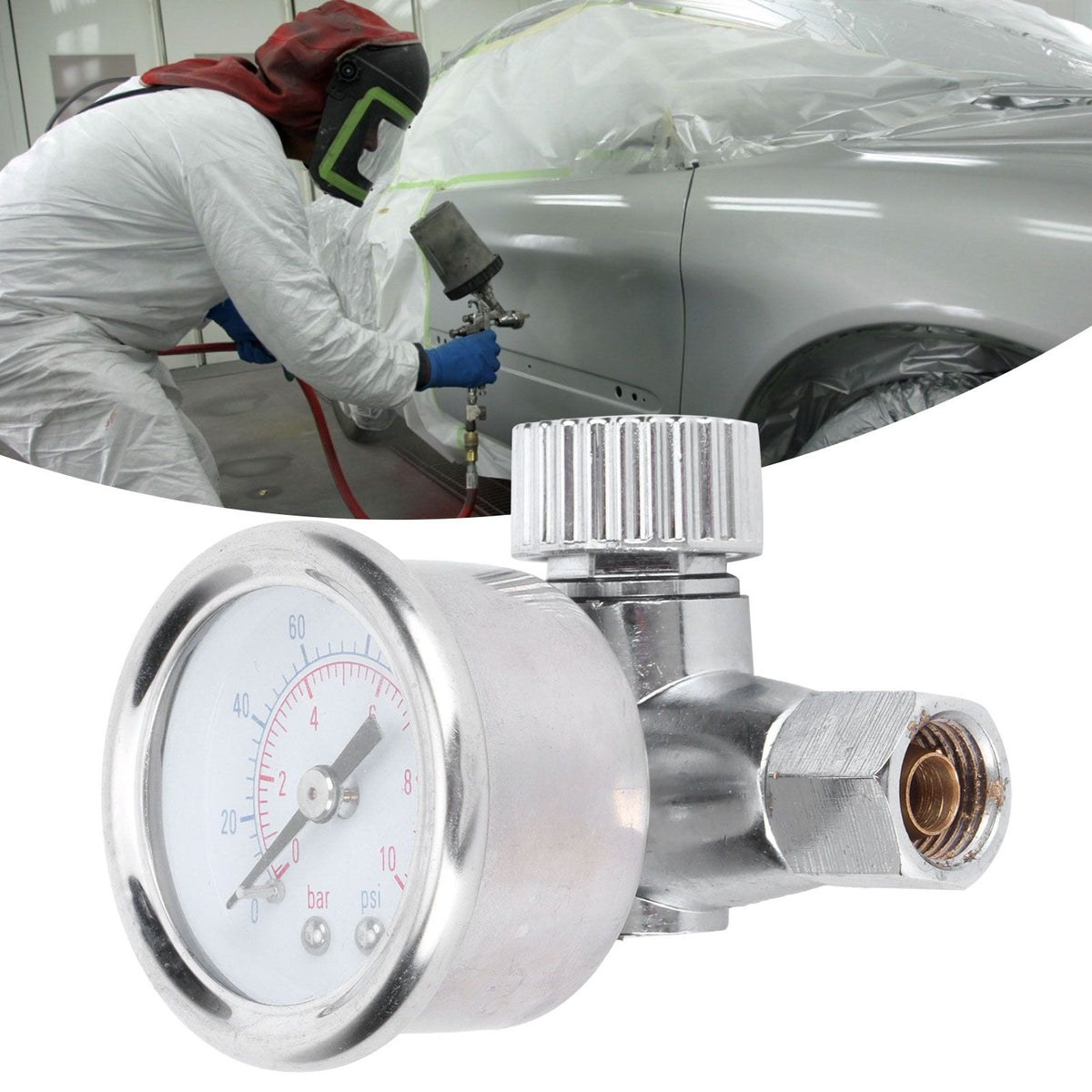 1/4in Spray Guns Air Pressure Regulator Pressure Regulating Adjusting Valve Gauge