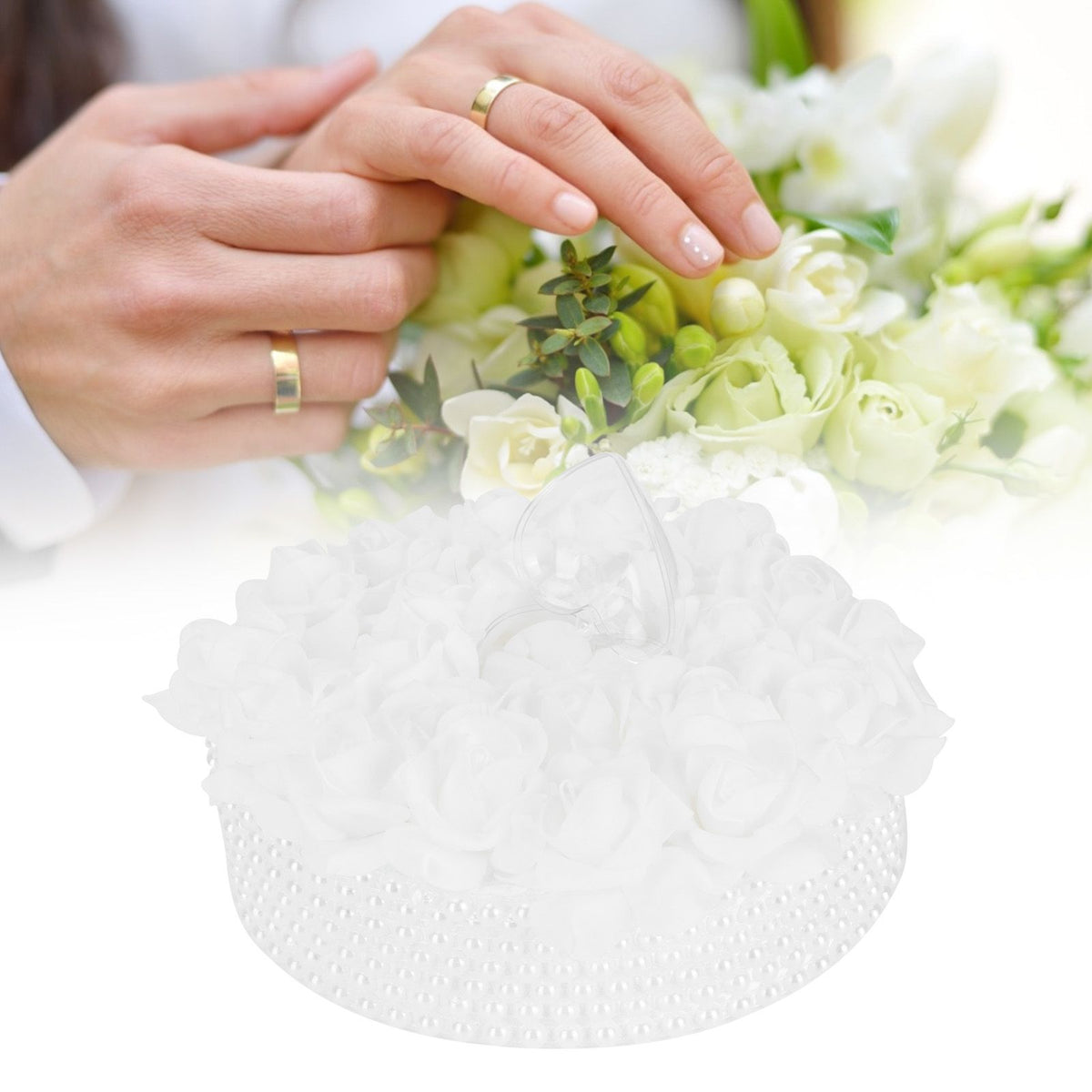 Ring Pillow Box Wedding with Ribbon Bowknot CakeShaped Pearl Rose Ceremony Supplies White(5905 )