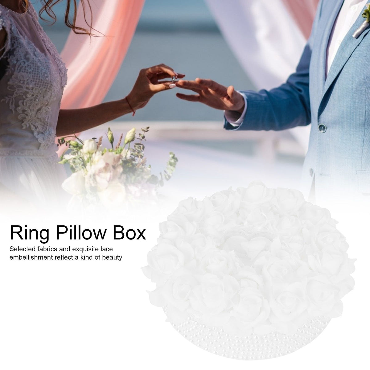 Ring Pillow Box Wedding with Ribbon Bowknot CakeShaped Pearl Rose Ceremony Supplies White(5905 )