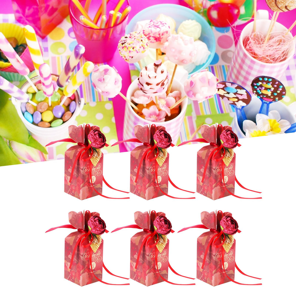 10 Set Candy Boxes Wedding Birthday Party Favor Gift Box with Ribbons DecorationRetro Flower Pattern