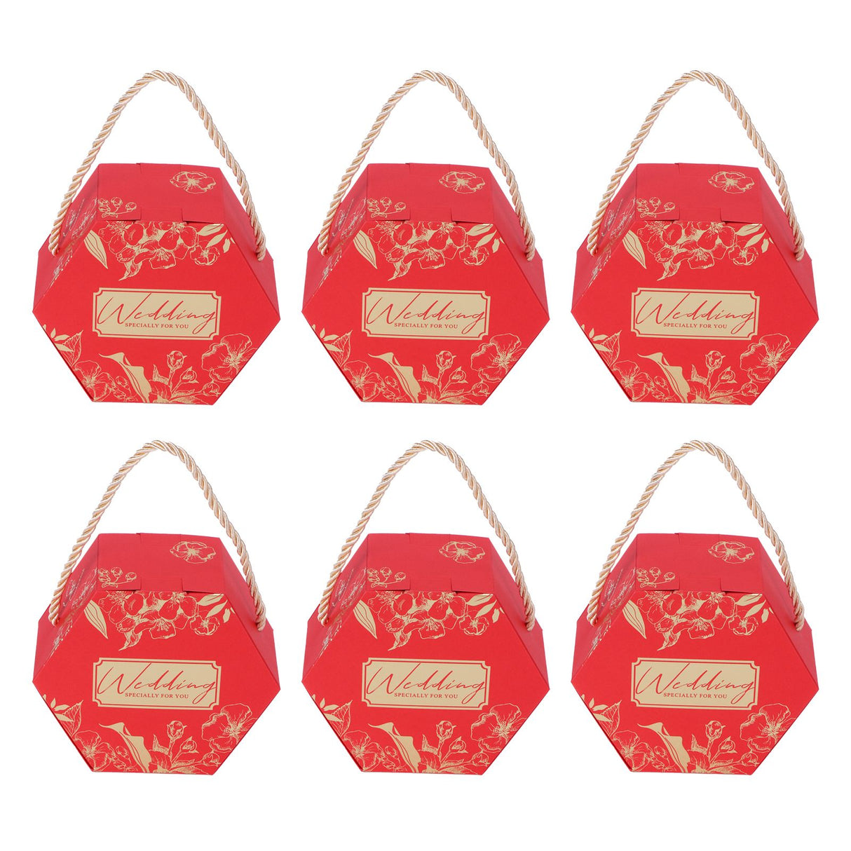 10 Set Candy Boxes Bags Hexagonal Chocolate Gift Boxes with Ropes for Wedding SuppliesRed