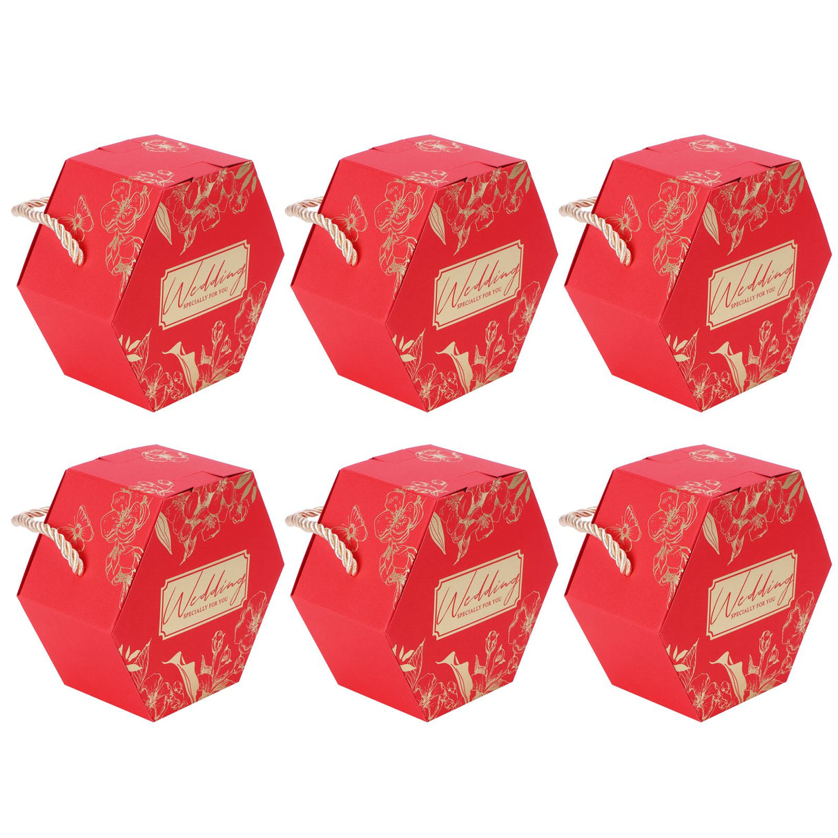 10 Set Candy Boxes Bags Hexagonal Chocolate Gift Boxes with Ropes for Wedding SuppliesRed