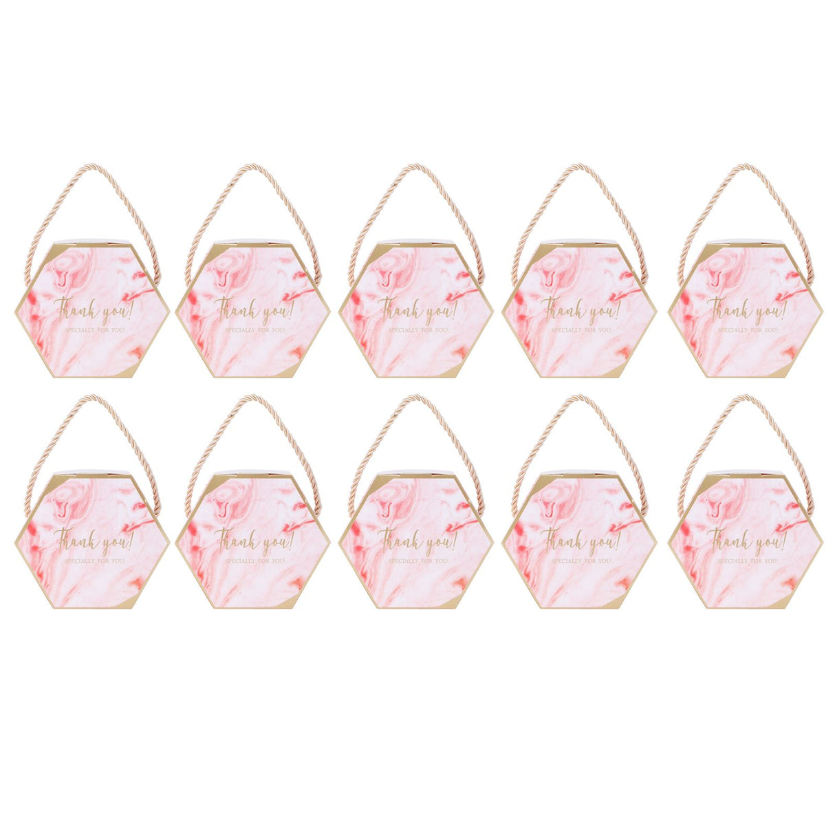 10 Set Candy Boxes Bags Hexagonal Chocolate Gift Boxes with Ropes for Wedding SuppliesPink