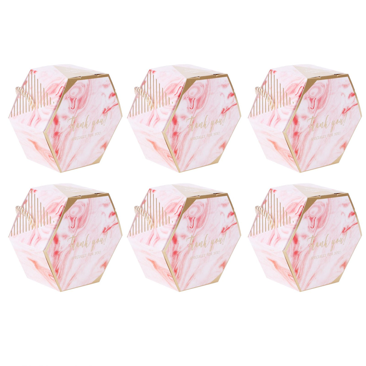 10 Set Candy Boxes Bags Hexagonal Chocolate Gift Boxes with Ropes for Wedding SuppliesPink