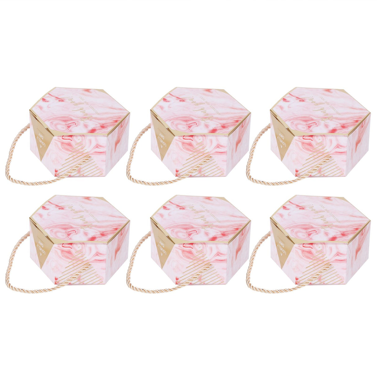 10 Set Candy Boxes Bags Hexagonal Chocolate Gift Boxes with Ropes for Wedding SuppliesPink
