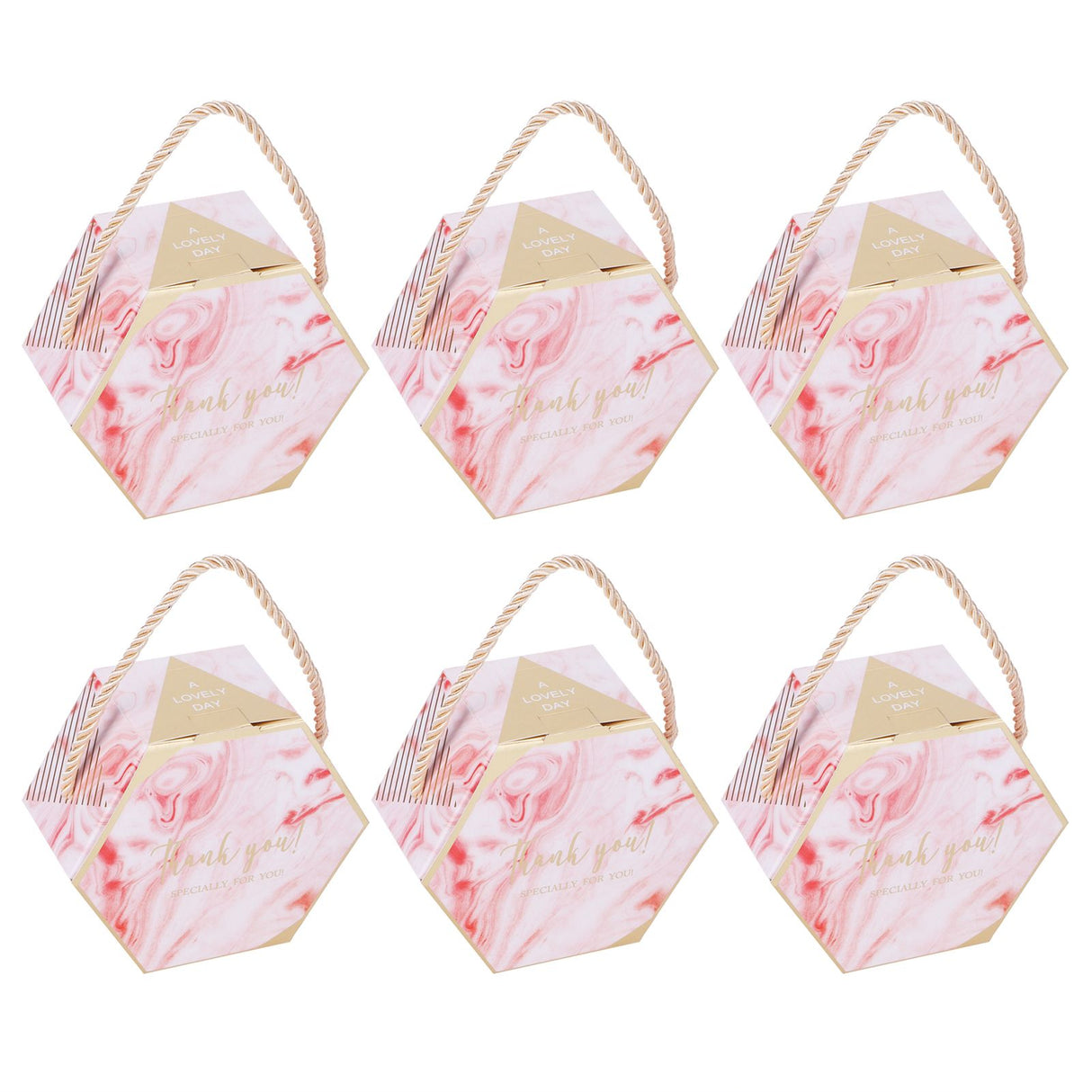 10 Set Candy Boxes Bags Hexagonal Chocolate Gift Boxes with Ropes for Wedding SuppliesPink