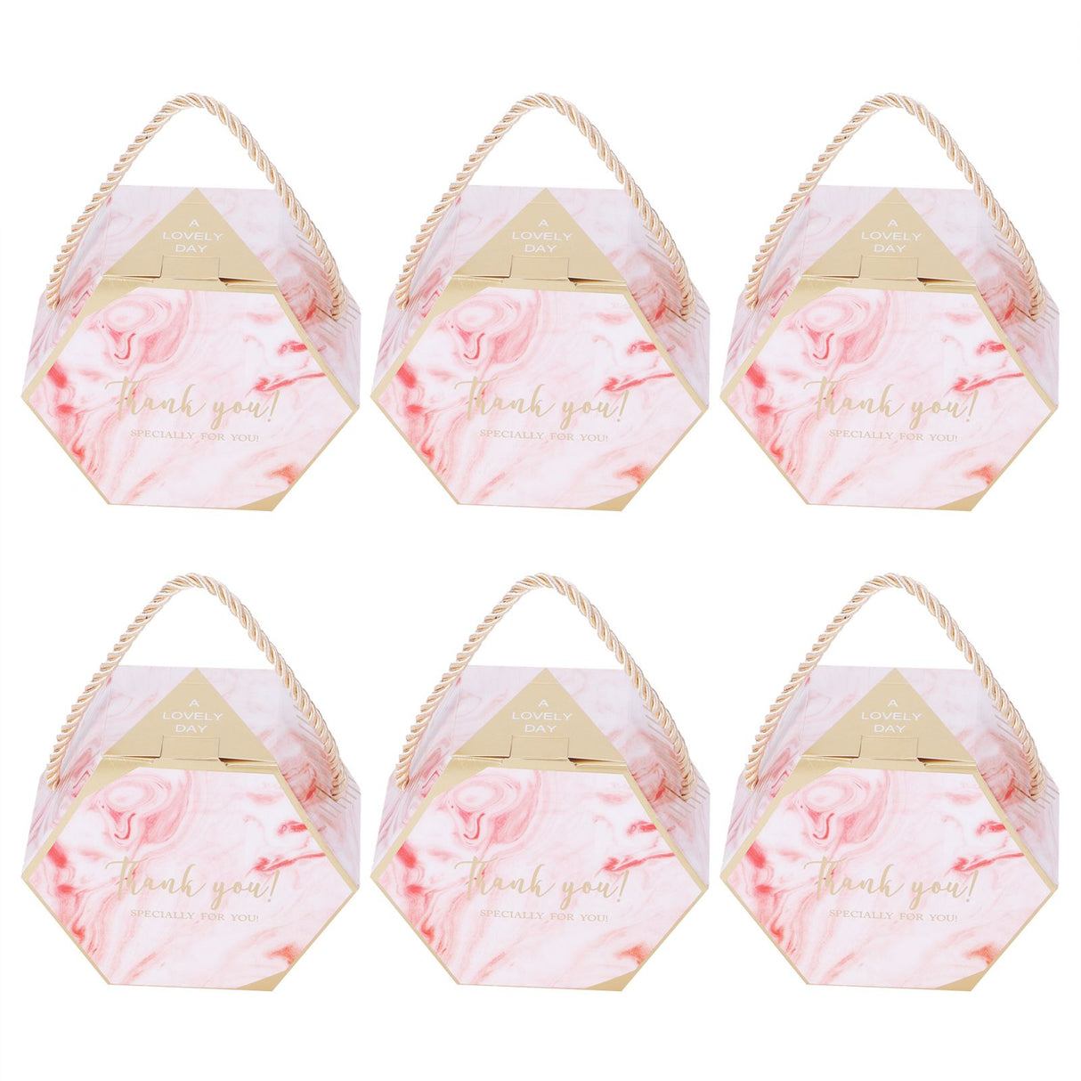 10 Set Candy Boxes Bags Hexagonal Chocolate Gift Boxes with Ropes for Wedding SuppliesPink