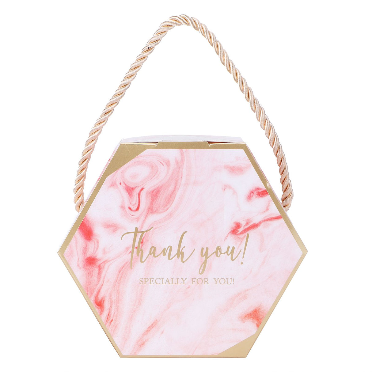 10 Set Candy Boxes Bags Hexagonal Chocolate Gift Boxes with Ropes for Wedding SuppliesPink