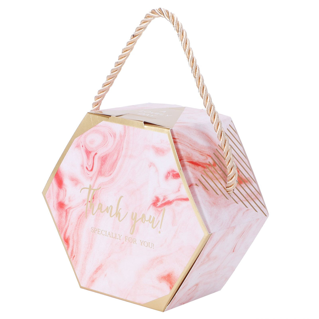 10 Set Candy Boxes Bags Hexagonal Chocolate Gift Boxes with Ropes for Wedding SuppliesPink