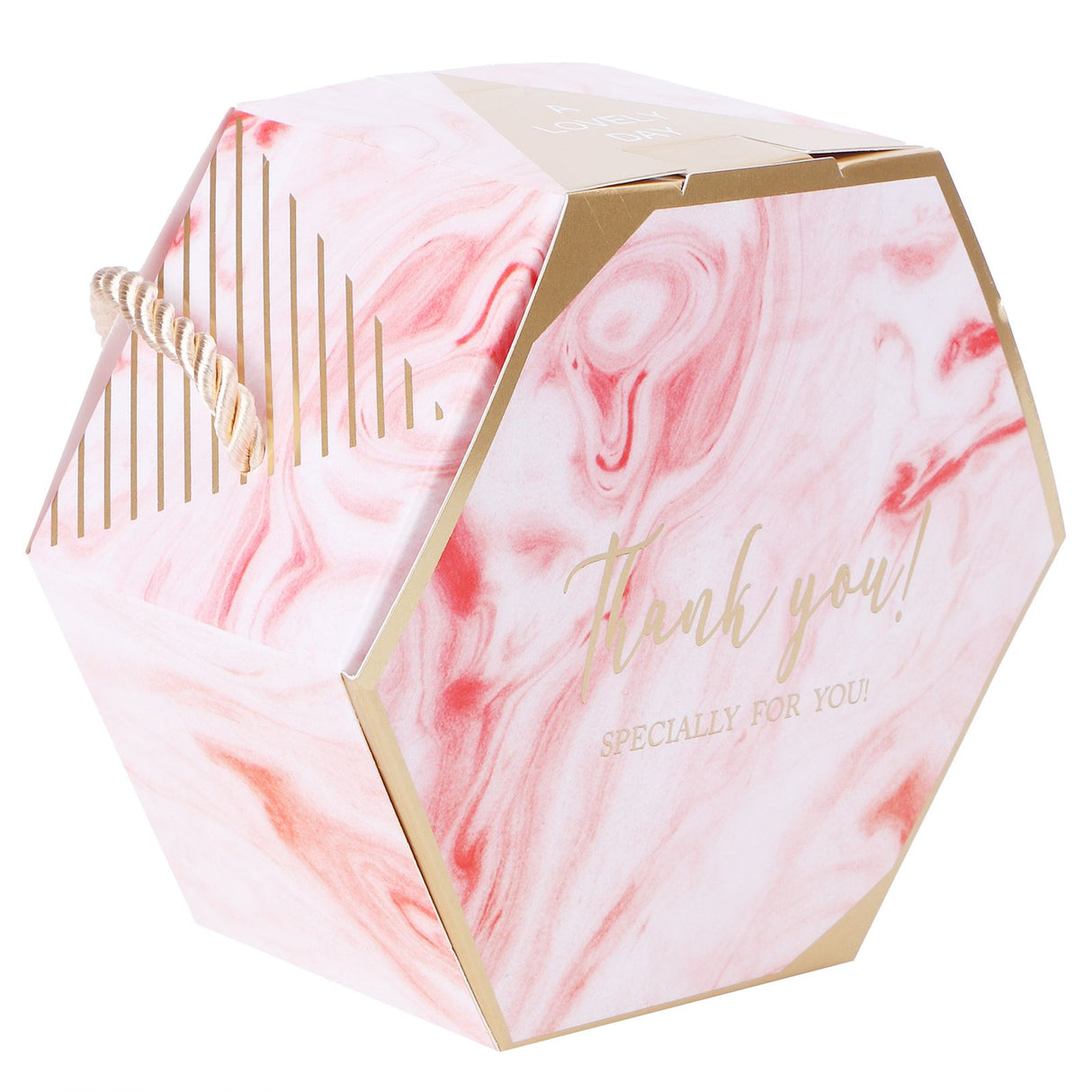 10 Set Candy Boxes Bags Hexagonal Chocolate Gift Boxes with Ropes for Wedding SuppliesPink